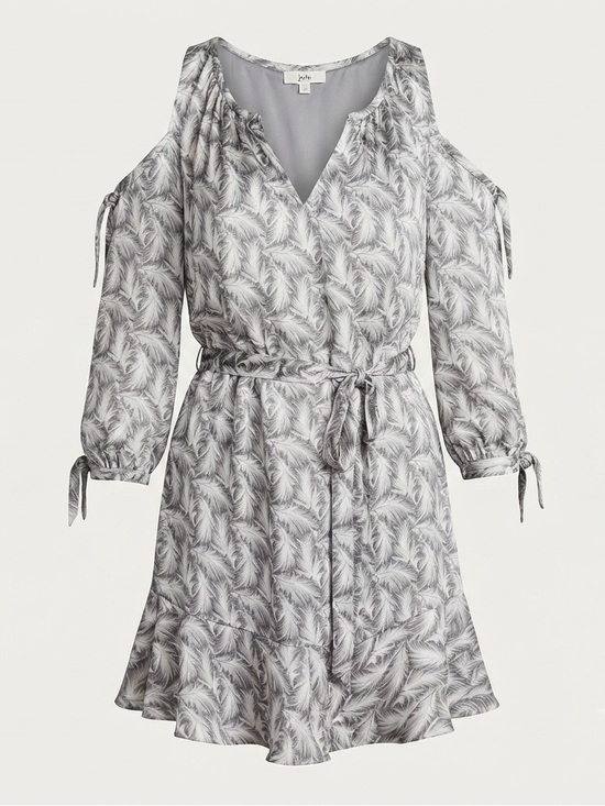 Joie Dresses & Skirts - Joie Isaline Feather Cold Shoulder Mini Dress Gray White Print Silk Tie Belt XXS